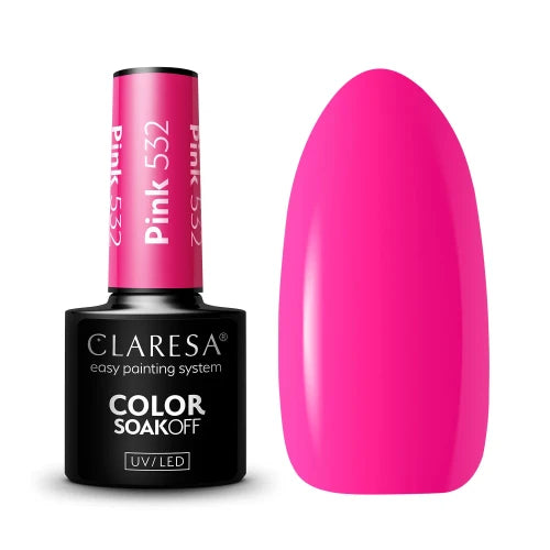 Claresa Pink 532 Ημιμόνιμο Βερνίκι Νυχιών 5gr σε απόχρωση Neon Fuchsia Pink - Cream Gel Polish UV/LED, TPO Free, Vegan, κατάλληλο για Bold, Statement & Summer Nails