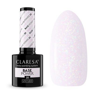 Claresa Base Power 20 5gr - Ενισχυμένη Βάση Νυχιών Λευκή Shimmer Flakes