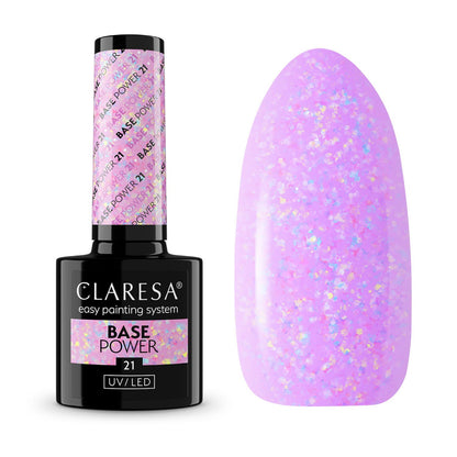 Claresa Base Power 21 5gr - Ενισχυμένη Βάση Νυχιών Λιλά Ροζ Holographic Flakes