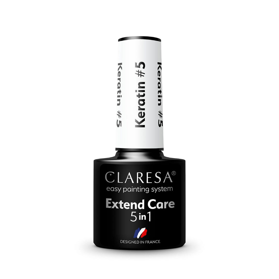 Claresa Extend Care 5in1 Keratin 5 5gr – Ενισχυμένη Βάση 5 σε 1 με Κερατίνη, απόχρωση Keratin 5 Διάφανη/Λευκή, UV/LED