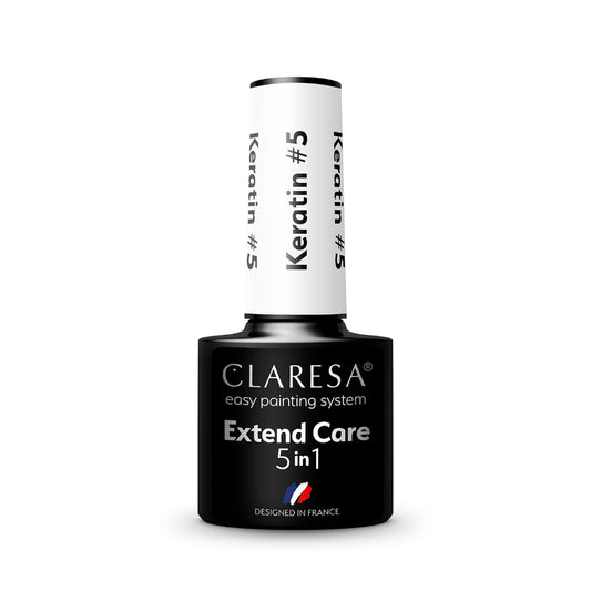 Claresa Extend Care 5in1 Keratin 5 5gr – Ενισχυμένη Βάση 5 σε 1 με Κερατίνη, απόχρωση Keratin 5 Διάφανη/Λευκή, UV/LED