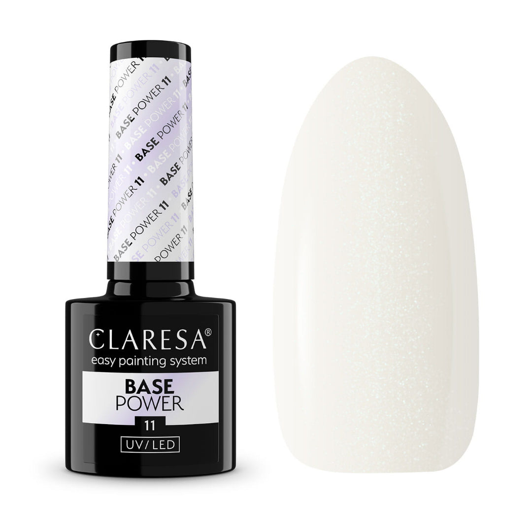 Claresa Base Power 11 – Αυτοεπιπεδούμενη Ενισχυμένη Βάση Νυχιών 5gr, Milky με Ροζ-Μωβ Λάμψη, UV/LED