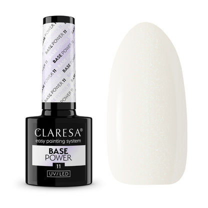 Claresa Base Power 11 – Αυτοεπιπεδούμενη Ενισχυμένη Βάση Νυχιών 5gr, Milky με Ροζ-Μωβ Λάμψη, UV/LED