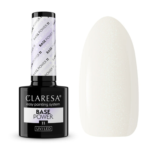 Claresa Base Power 11 – Αυτοεπιπεδούμενη Ενισχυμένη Βάση Νυχιών 5gr, Milky με Ροζ-Μωβ Λάμψη, UV/LED