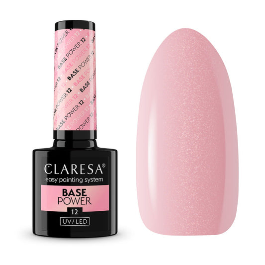Claresa Base Power 12 – Αυτοεπιπεδούμενη Ενισχυμένη Βάση Νυχιών 5gr, Nude Ροζ με Λάμψη, UV/LED