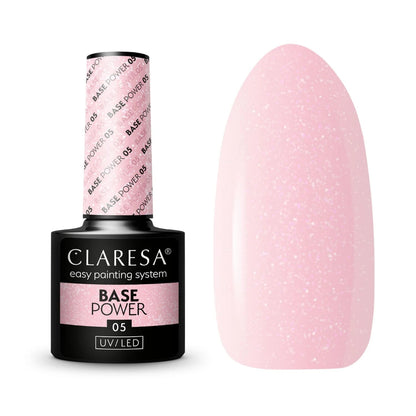 Claresa Base Power 05 – Αυτοεπιπεδούμενη Ενισχυμένη Βάση Νυχιών 5gr, Ροζ με Λάμψη, UV/LED
