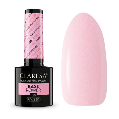 Claresa Base Power 08 – Αυτοεπιπεδούμενη Ενισχυμένη Βάση Νυχιών 5gr, Ροζ Περλέ, UV/LED