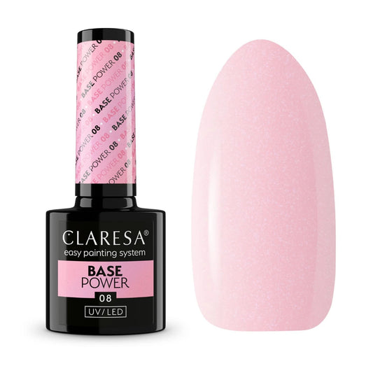 Claresa Base Power 08 – Αυτοεπιπεδούμενη Ενισχυμένη Βάση Νυχιών 5gr, Ροζ Περλέ, UV/LED