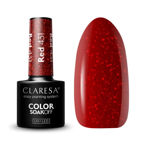 Claresa Red 431 Ημιμόνιμο Βερνίκι Νυχιών 5gr - Red Glitter Gel Polish UV/LED