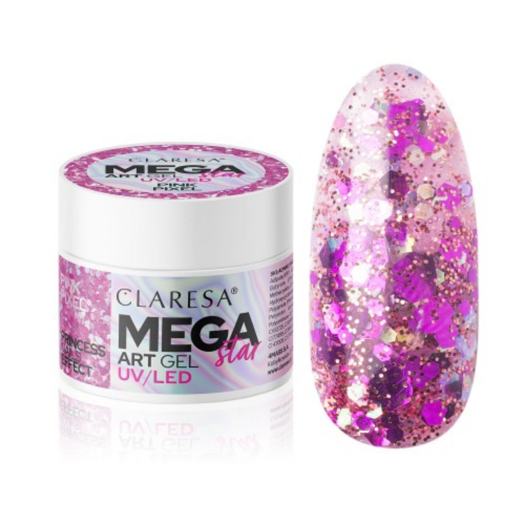 Claresa Megastar Pink Pixel Art Gel 10g – gel διακόσμησης με ροζ glitter και πολυχρωματική λάμψη