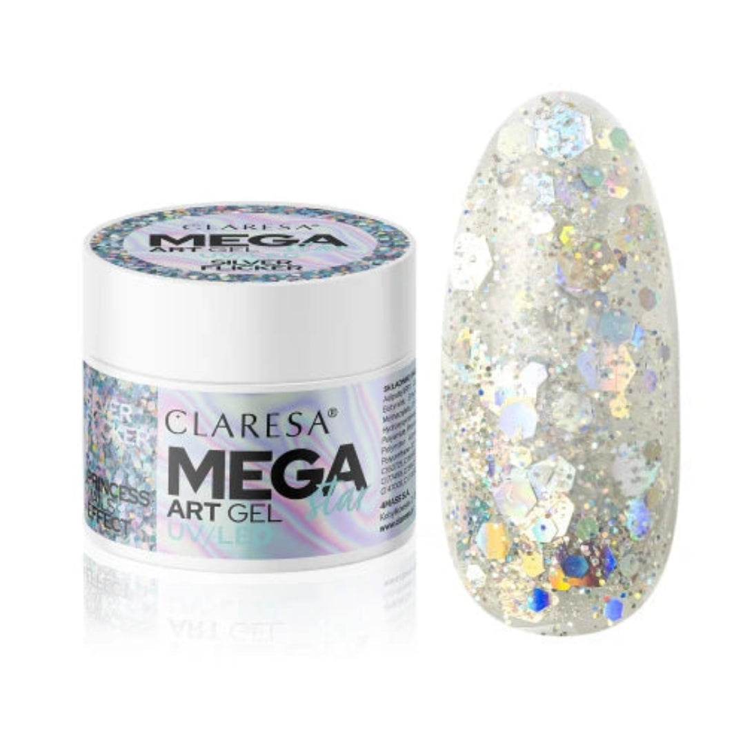 Claresa Megastar Silver Flicker Art Gel 10g – gel διακόσμησης με ασημένιο glitter και μεταλλική λάμψη