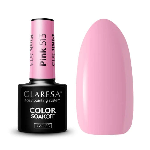 Claresa Pink 513 Ημιμόνιμο Βερνίκι Νυχιών 5gr σε απόχρωση Classic Pink - Cream Gel Polish UV/LED, TPO Free, Vegan, κατάλληλο για Bridal & Romantic Nails