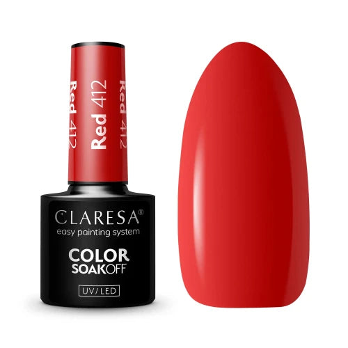 Claresa Red 412 Ημιμόνιμο Βερνίκι Νυχιών 5gr σε απόχρωση Classic Red - Cream Gel Polish UV/LED, TPO Free, Vegan, κατάλληλο για Bold, Statement & Classic Red Nails