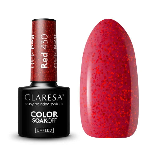 Claresa Red 430 Ημιμόνιμο Βερνίκι Νυχιών 5gr σε απόχρωση Red Glitter - Glitter Flakes Gel Polish UV/LED, TPO Free, Vegan, κατάλληλο για Glitter, Statement & Festive Nails