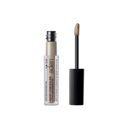Aden All Over Skin Perfector Liquid Concealer 5ml υγρό concealer σε φυσική μπεζ απόχρωση, με απλικατέρ και μαύρο καπάκι, σε λευκό φόντο