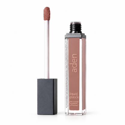 Aden Liquid Lipstick Νο 2 ματ υγρό κραγιόν σε dusty rose nude απόχρωση με applicator σε λευκό φόντο