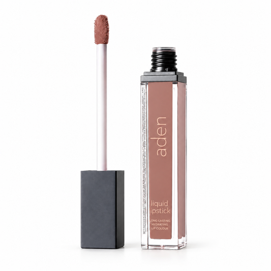 Aden Liquid Lipstick Νο 2 ματ υγρό κραγιόν σε dusty rose nude απόχρωση με applicator σε λευκό φόντο