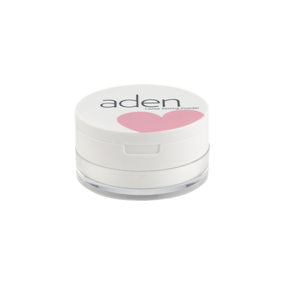 Aden Loose Setting Powder 10g διάφανη λεπτόκοκκη πούδρα σταθεροποίησης μακιγιάζ σε λευκή κλειστή συσκευασία με ροζ λεπτομέρεια, σε λευκό φόντο