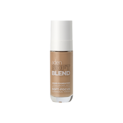 Aden Soft Blend Liquid Foundation 04 Soft Sand 30ml υγρό foundation με υαλουρονικό οξύ σε φυσική ζεστή μπεζ απόχρωση, με soft-focus και luminous φινίρισμα, σε λευκό φόντο