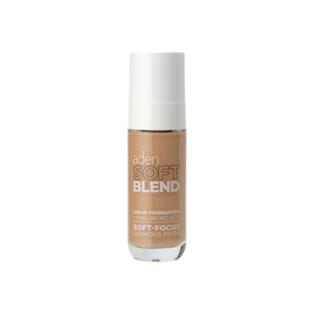 Aden Soft Blend Liquid Foundation 05 Golden Honey 30ml υγρό foundation με υαλουρονικό οξύ σε ζεστή χρυσομπέζ απόχρωση, με soft-focus και luminous φινίρισμα, σε λευκό φόντο