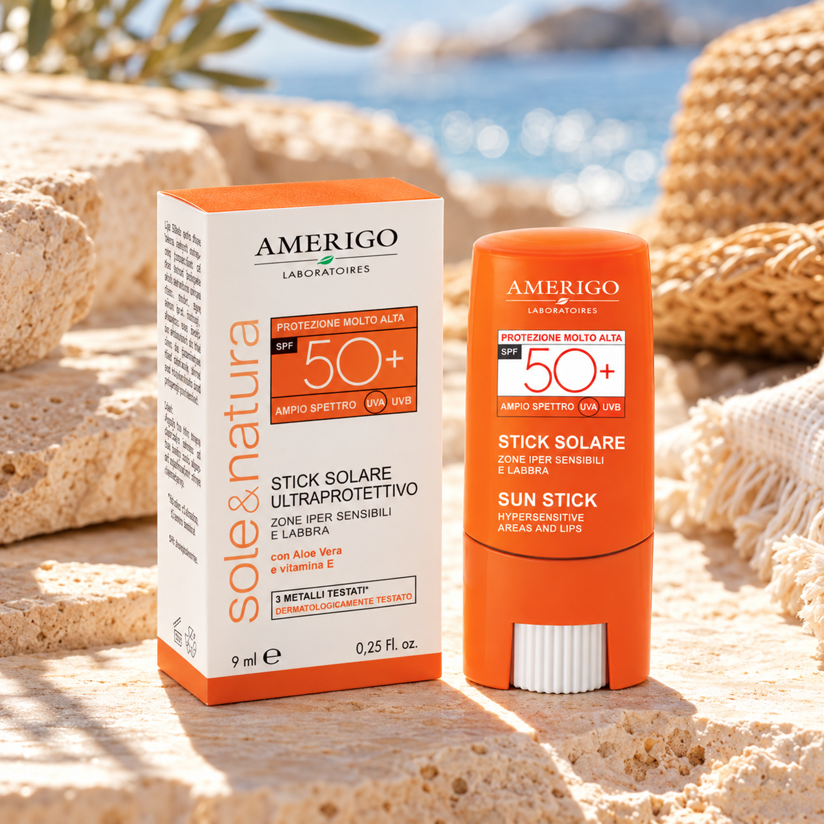 Amerigo Stick Αντηλιακής Προστασίας SPF 50+ για ευαίσθητες περιοχές και χείλη 9ml