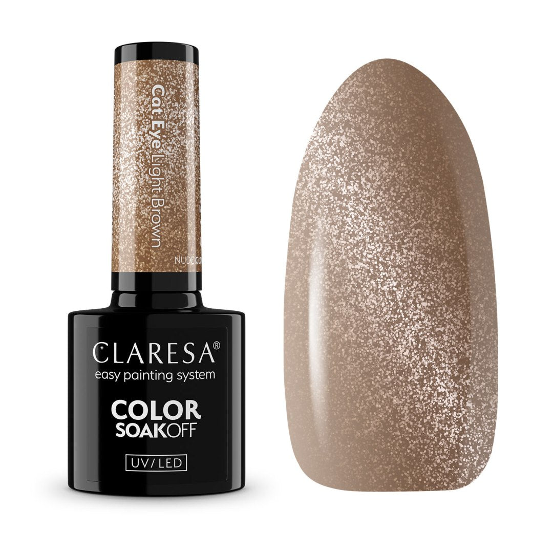 Claresa Nude Glow Cat Eye Light Brown 5gr ημιμόνιμο βερνίκι νυχιών με ανοιχτή καφέ nude απόχρωση και μαγνητικό εφέ Cat Eye.