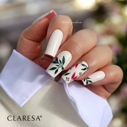 Claresa Autumn Crush 1 5g λευκό ημιμόνιμο βερνίκι νυχιών σε απαλή ivory κρεμ απόχρωση με πράσινο και ροζ floral nail art