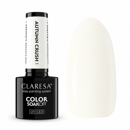 Claresa Autumn Crush 1 5g λευκό ημιμόνιμο βερνίκι νυχιών σε απαλή ivory κρεμ απόχρωση με glossy φινίρισμα και δείγμα χρώματος UV/LED