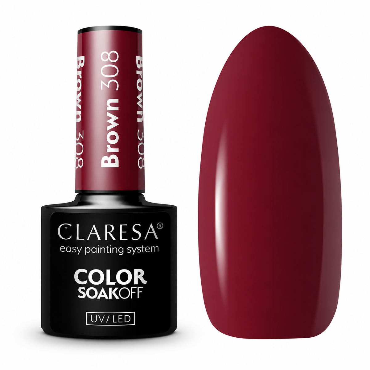 Claresa Brown 308 μπορντό καφέ ημιμόνιμο βερνίκι νυχιών 5g σε βαθιά burgundy απόχρωση UV/LED