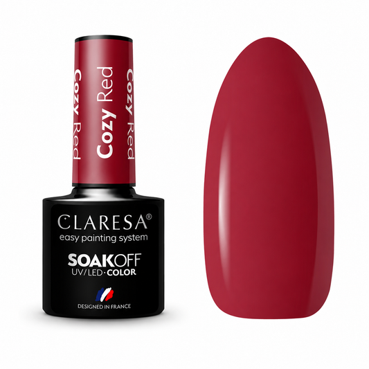 Claresa Cozy Red κόκκινο ημιμόνιμο βερνίκι νυχιών σε βαθιά μπορντό κόκκινη απόχρωση UV/LED