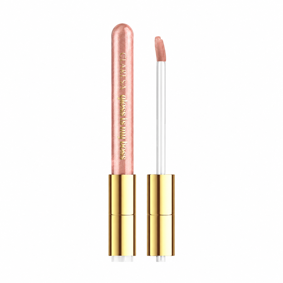 Claresa Gloss Is My Boss 06 Biggie 5ml lip gloss σε λαμπερή ροζ-καφέ περλέ απόχρωση με λεπτό shimmer και glossy φινίρισμα, σε λευκό φόντο