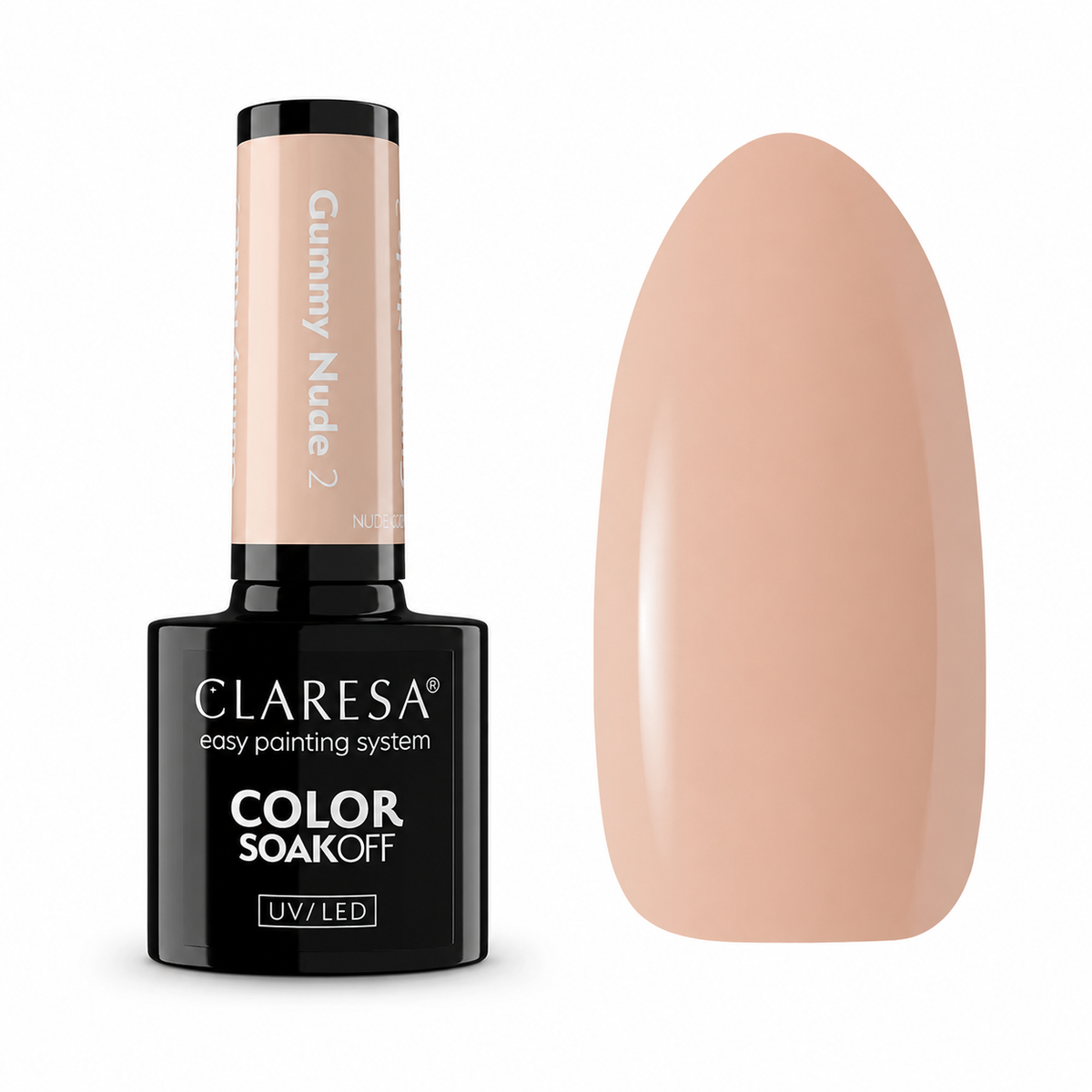 Claresa Gummy Nude 2 nude μπεζ ημιμόνιμο βερνίκι νυχιών 5g με δείγμα της απόχρωσης