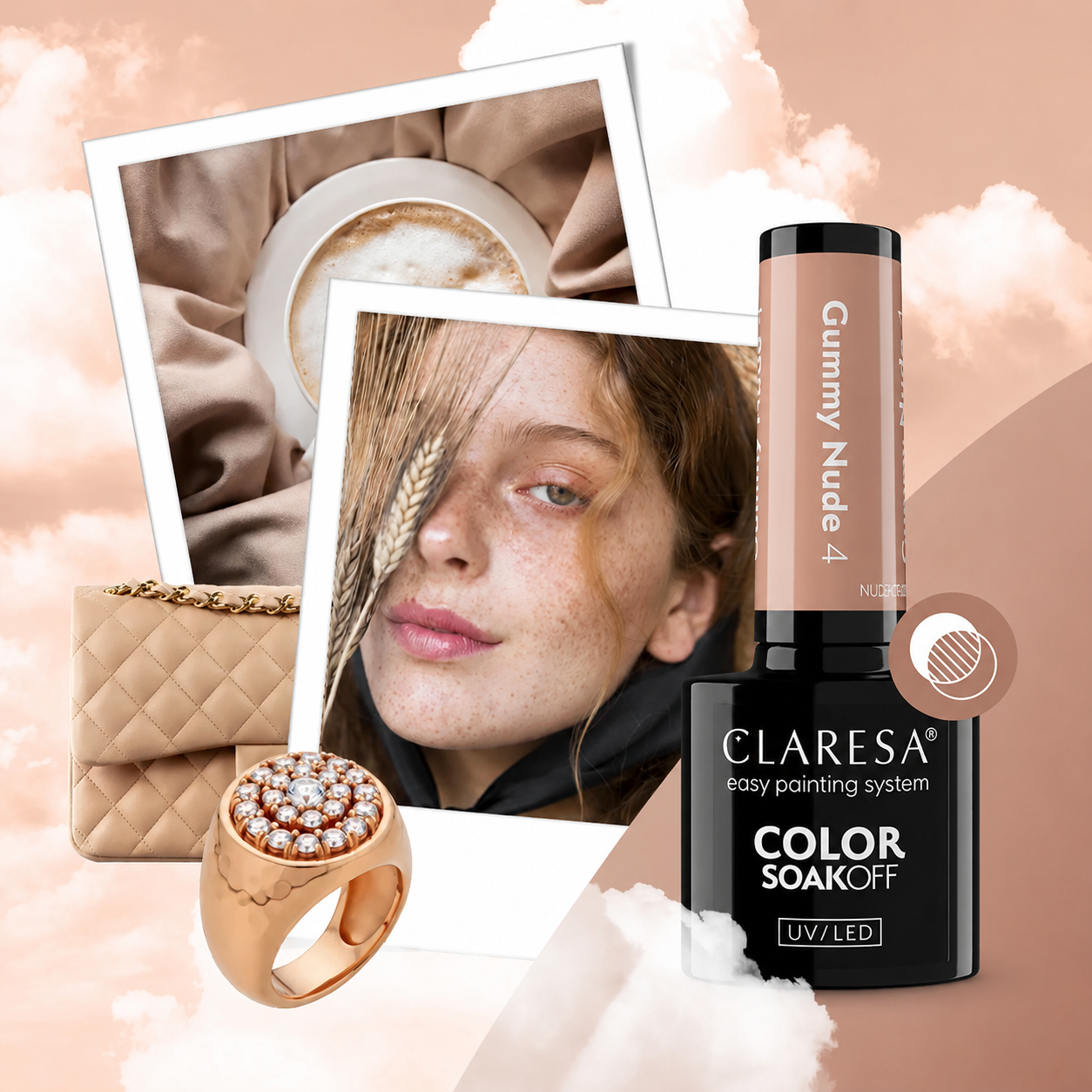 Claresa Gummy Nude 4 nude μπεζ ημιμόνιμο βερνίκι νυχιών 5g σε βαθιά caramel beige nude απόχρωση