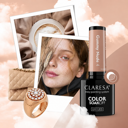 Claresa Gummy Nude 4 nude μπεζ ημιμόνιμο βερνίκι νυχιών 5g σε βαθιά caramel beige nude απόχρωση