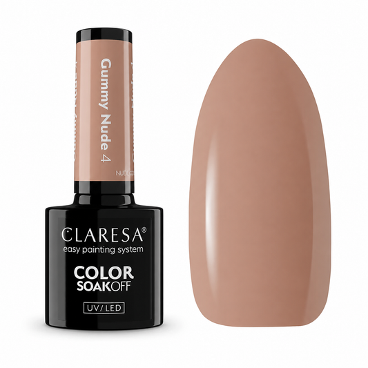 Claresa Gummy Nude 4 caramel beige nude ημιμόνιμο βερνίκι νυχιών 5g σε ζεστή καραμελένια μπεζ απόχρωση