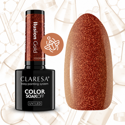 Claresa Ilusion Gold ημιμόνιμο βερνίκι νυχιών 5g σε πολυδιάστατη copper-gold glitter απόχρωση με μεταλλική λάμψη