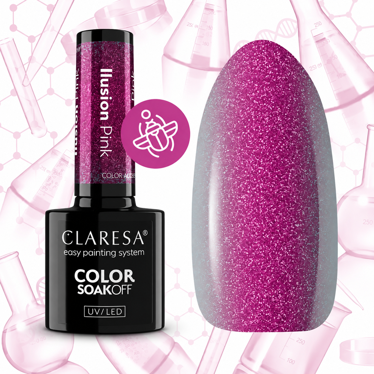 Claresa Ilusion Pink ημιμόνιμο βερνίκι νυχιών 5g σε πολυδιάστατη ροζ απόχρωση με λαμπερό glitter και εφέ χαμαιλέοντα