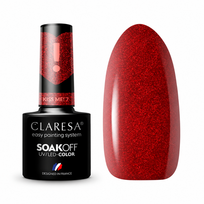 Claresa Kiss Me! 7 5g κόκκινο ημιμόνιμο βερνίκι νυχιών με έντονο κόκκινο glitter και λαμπερό φινίρισμα