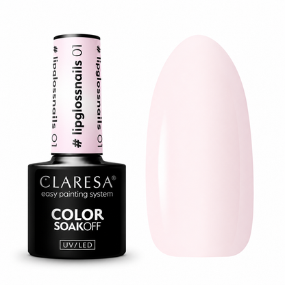 Claresa #lipglossnails 01 5g ημιμόνιμο βερνίκι νυχιών σε απαλή ροζ απόχρωση με διακριτική ροζ-μωβ λάμψη