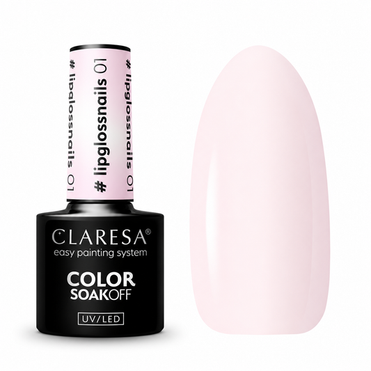 Claresa #lipglossnails 01 5g ημιμόνιμο βερνίκι νυχιών σε απαλή ροζ απόχρωση με διακριτική ροζ-μωβ λάμψη