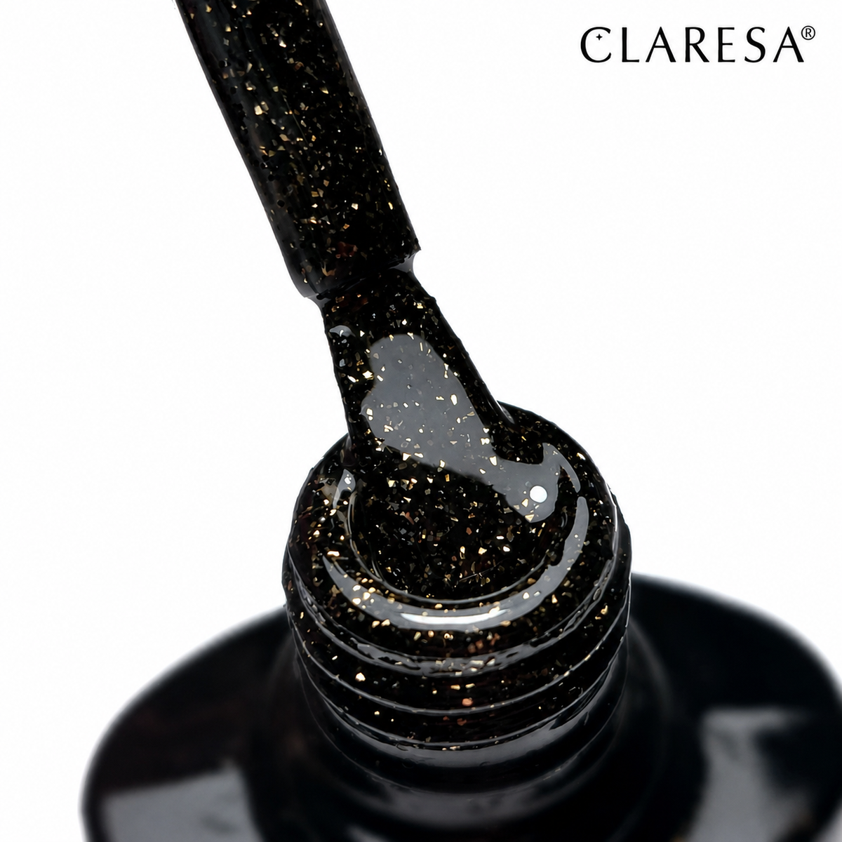 Claresa Love Story 10 μαύρο ημιμόνιμο βερνίκι νυχιών 5g με χρυσό glitter, πινέλο εφαρμογής και λαμπερό φινίρισμα UV/LED