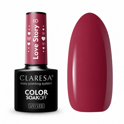 Claresa Love Story 8 μπορντό ημιμόνιμο βερνίκι νυχιών 5g σε βαθιά burgundy απόχρωση UV/LED