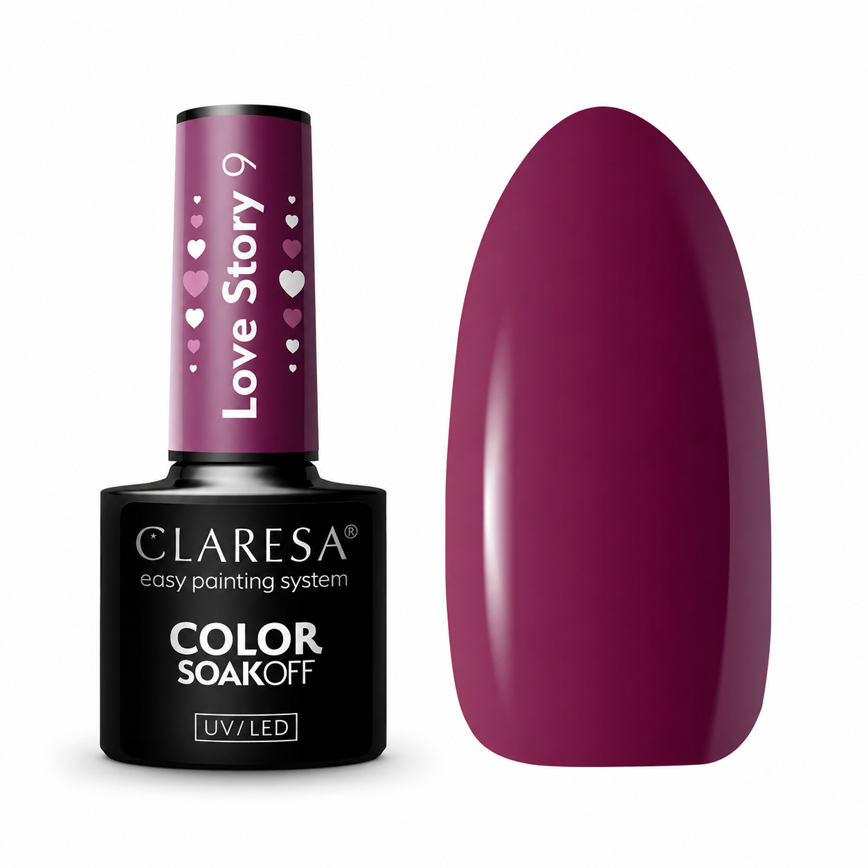 Claresa Love Story 9 μωβ ημιμόνιμο βερνίκι νυχιών 5g σε βαθιά plum μπορντό απόχρωση UV/LED