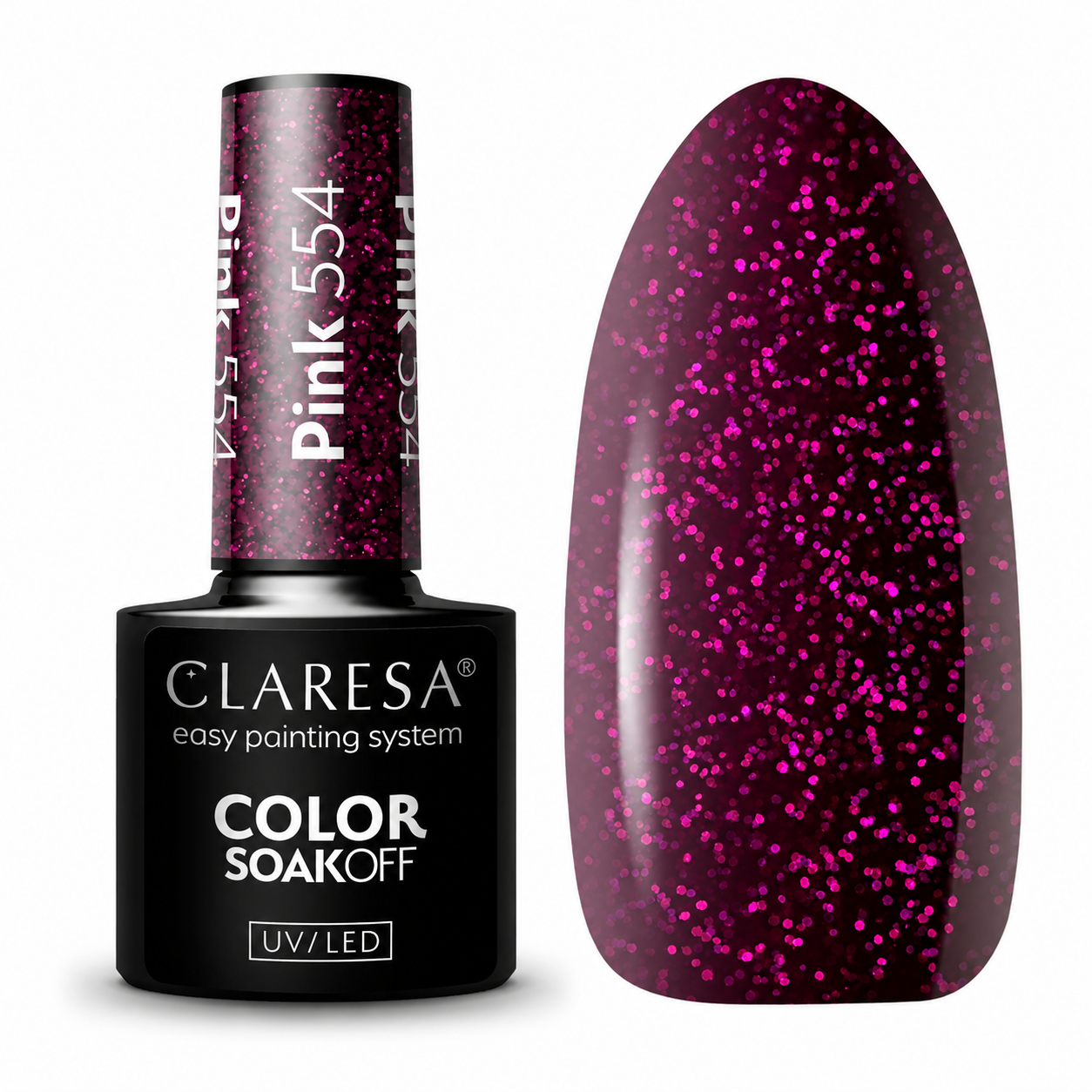 Claresa Pink 554 ημιμόνιμο βερνίκι νυχιών σε σκούρο φούξια με ροζ glitter