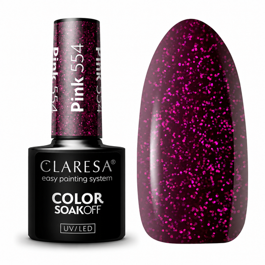 Claresa Pink 554 ημιμόνιμο βερνίκι νυχιών σε σκούρο φούξια με ροζ glitter