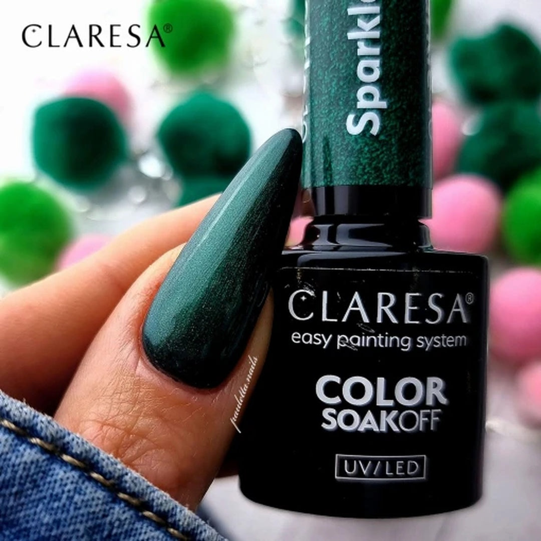 Claresa Sparkle 10-L πράσινο ημιμόνιμο βερνίκι νυχιών 5g σε κομψό μανικιούρ με λαμπερό sparkle εφέ