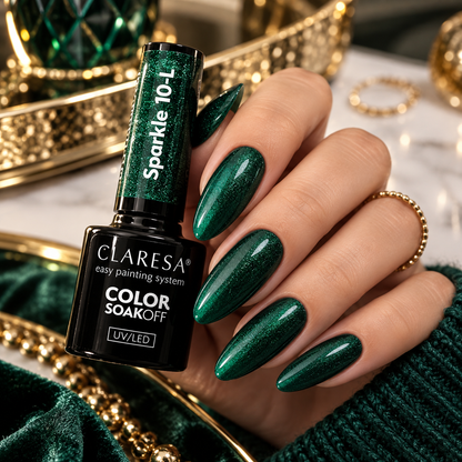Claresa Sparkle 10-L πράσινο ημιμόνιμο βερνίκι νυχιών 5g σε premium κομψό μανικιούρ με λαμπερό sparkle εφέ