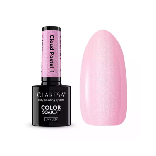 Claresa Cloud Pastel 4 5ml ημιμόνιμο βερνίκι νυχιών σε πουδρέ παστέλ ροζ απόχρωση με γαλακτερή βάση και διακριτική σατινέ περλέ λάμψη.