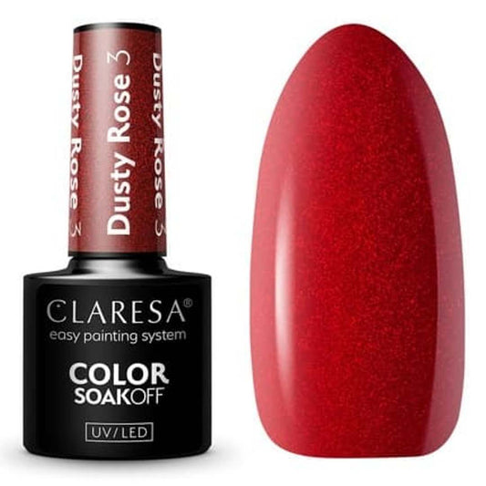 Claresa Dusty Rose 3 5ml ημιμόνιμο βερνίκι νυχιών σε βαθιά dusty κόκκινη απόχρωση με διακριτικό κόκκινο shimmer και λαμπερό φινίρισμα.