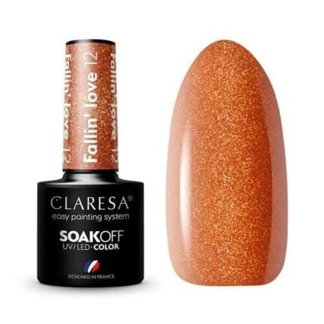 Claresa Fall in Love 12 5ml ημιμόνιμο βερνίκι νυχιών σε χάλκινη-χρυσή απόχρωση με μεταλλικό shimmer και πολυδιάστατη λαμπερή υφή.